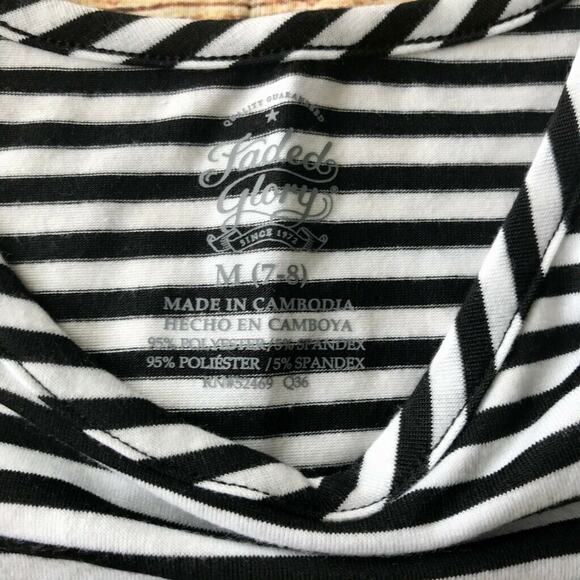 Faded Glory Girls T-Shirt Dress White Black Stripe Ruffle Stretch Scoop M New - Picture 6 of 7